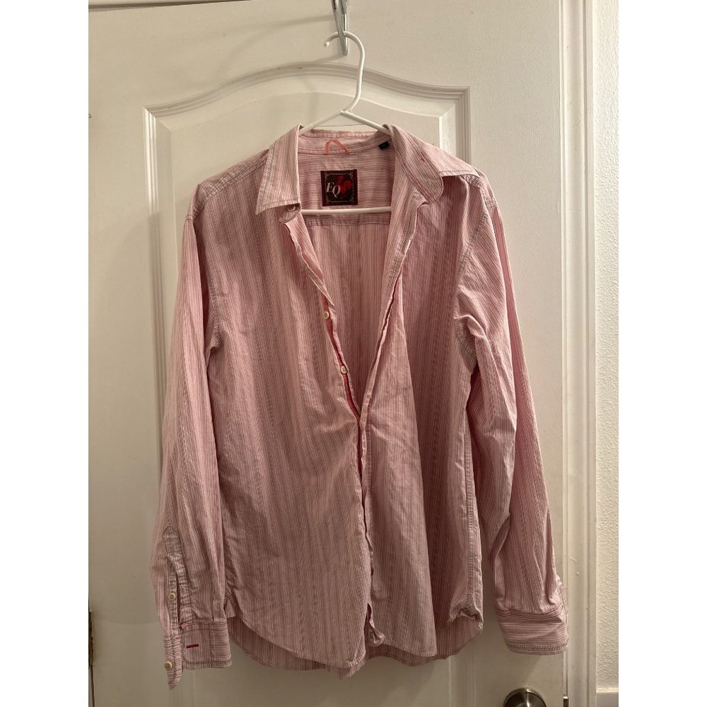 EQ Mens Pink Striped Long Sleeve Button Down‎ Cotton Shirt Large RN129356